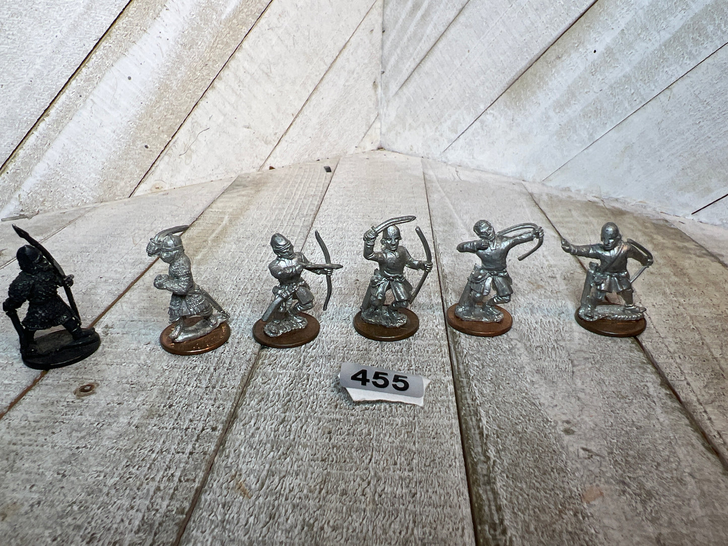 Vintage Lead Archer Miniatures – Medieval Pewter Figures on Penny Bases (5pc)