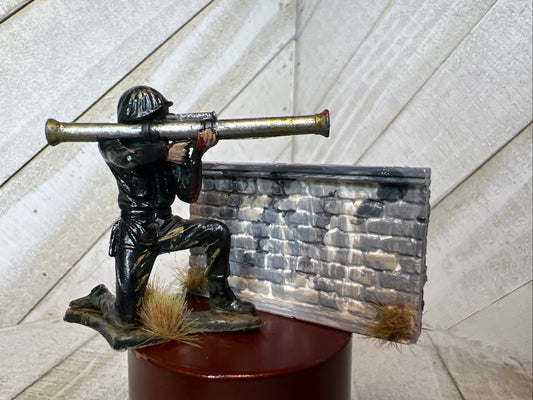 Custom Painted Army Man with Bazooka & Ceramic Resin Battle Wall Diorama