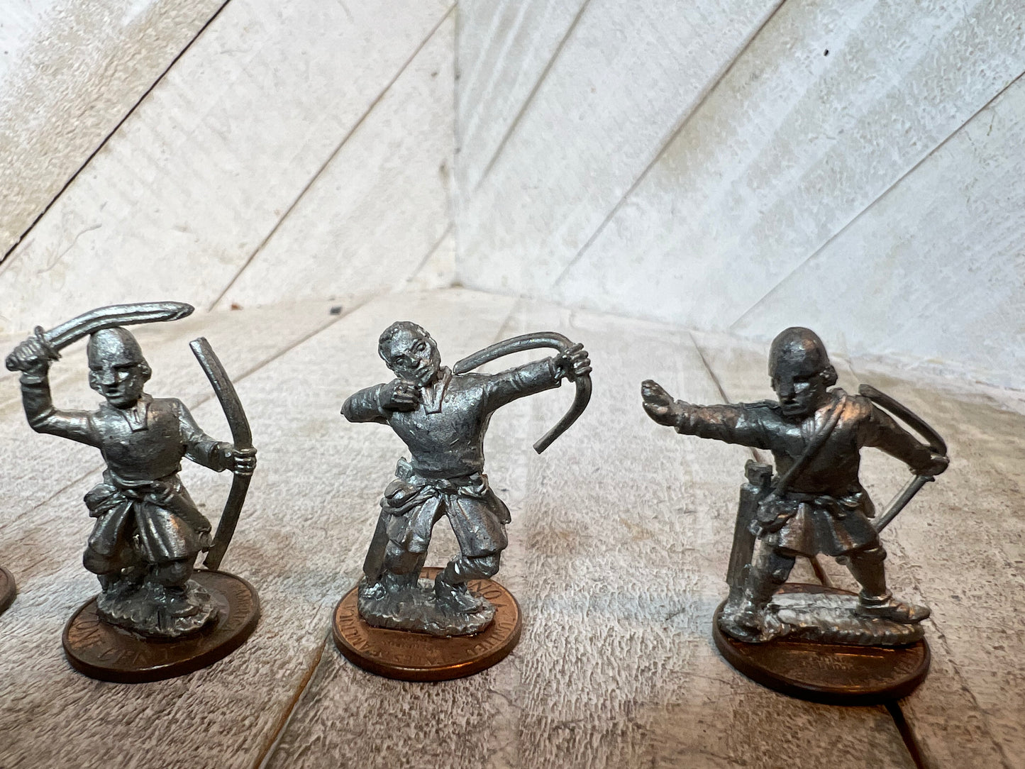 Vintage Lead Archer Miniatures – Medieval Pewter Figures on Penny Bases (5pc)