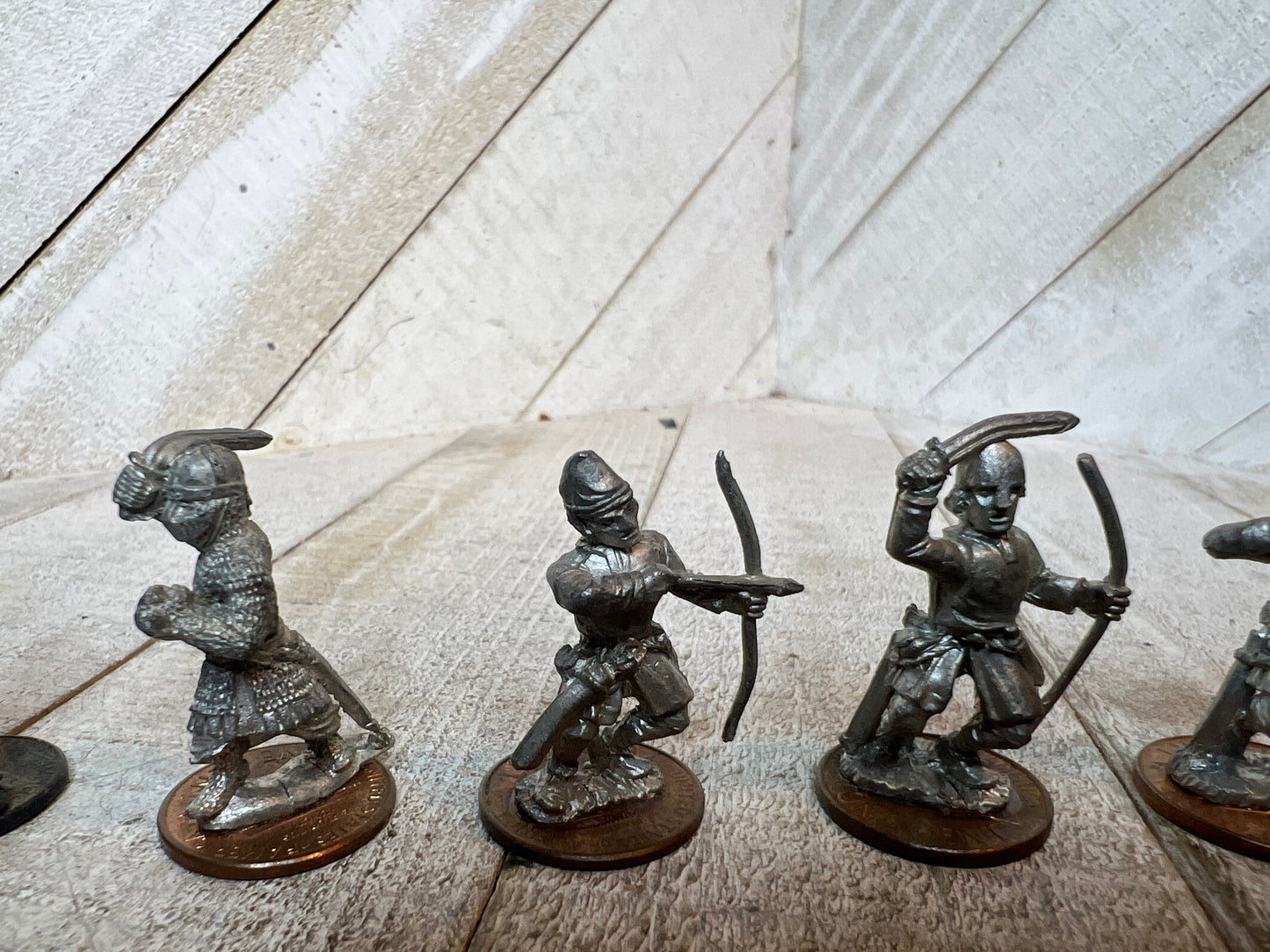 Vintage Lead Archer Miniatures – Medieval Pewter Figures on Penny Bases (5pc)