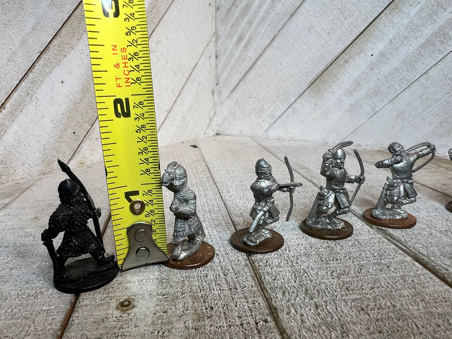 Vintage Lead Archer Miniatures – Medieval Pewter Figures on Penny Bases (5pc)
