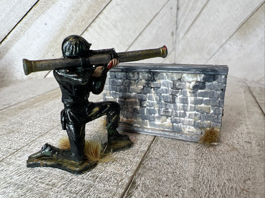 Custom Painted Army Man with Bazooka & Ceramic Resin Battle Wall Diorama