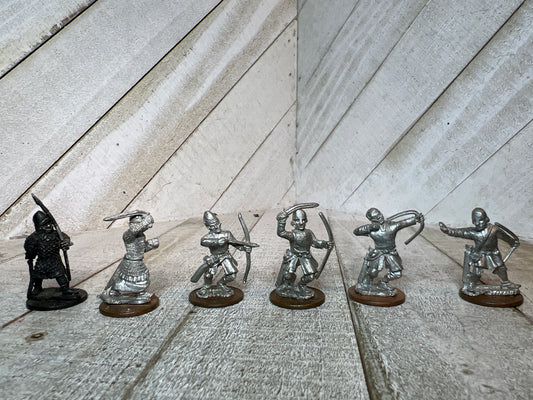 Vintage Lead Archer Miniatures – Medieval Pewter Figures on Penny Bases (5pc)