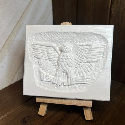 Gothic Ceramic Resin Eagle Relief Plaque on Easel Handmade Irregular Décor OOAK