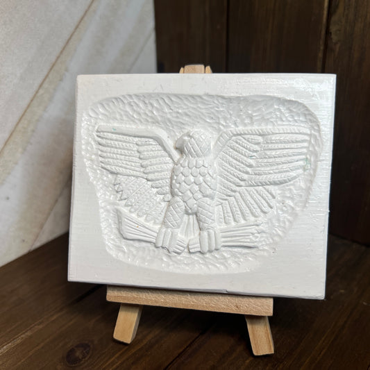Gothic Ceramic Resin Eagle Relief Plaque on Easel Handmade Irregular Décor OOAK