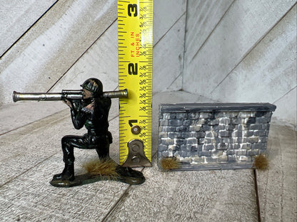 Custom Painted Army Man with Bazooka & Ceramic Resin Battle Wall Diorama