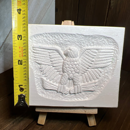Gothic Ceramic Resin Eagle Relief Plaque on Easel Handmade Irregular Décor OOAK