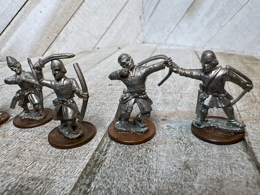 Vintage Lead Archer Miniatures – Medieval Pewter Figures on Penny Bases (5pc)