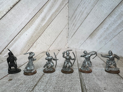 Vintage Lead Archer Miniatures – Medieval Pewter Figures on Penny Bases (5pc)