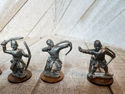 Vintage Lead Archer Miniatures – Medieval Pewter Figures on Penny Bases (5pc)
